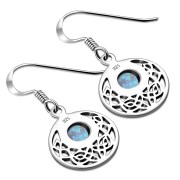 Synthetic Opal Round Celtic Knot Silver Earrings - e400
